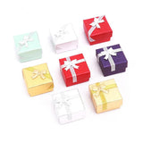 24PCS Square Bow Cardboard Ring Box Jewelry Case Display Packaging