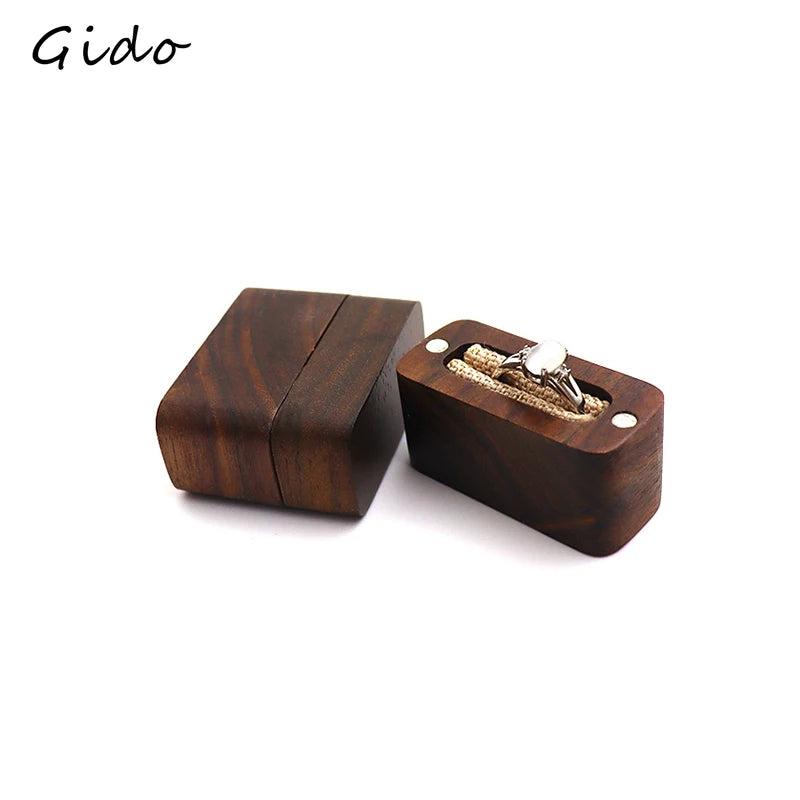 Walnut Wood Ring Box Engagement Wedding Ceremony Ring Storage