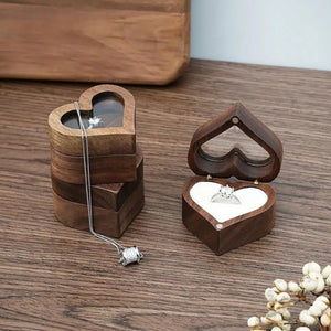 Heart Shape Wooden Jewelry Box Ring Display Holder