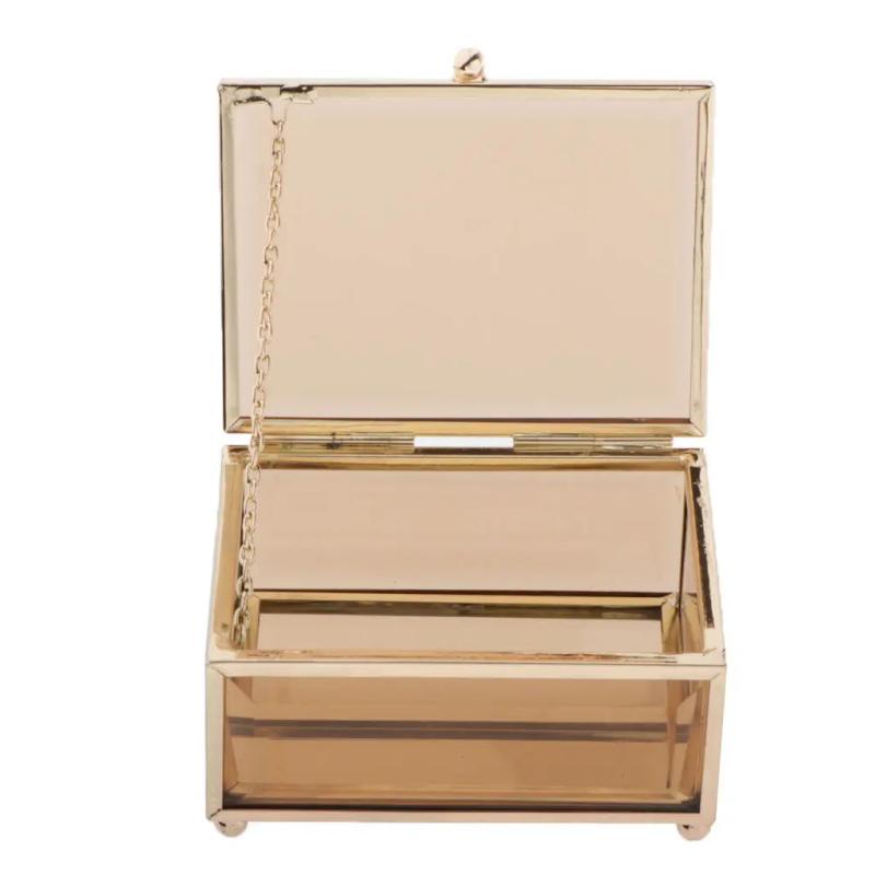 Brown Glass Cosmetic Jewelry Rectangle Organizer Display Stand