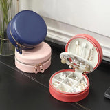 Jewelry Organizer Double Zipper Faux Leather Multiple Grids Earring Box