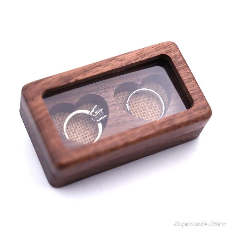 Walnut Wood Jewelry Box Engagement Wedding Ring Storage