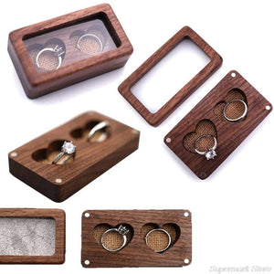 Walnut Wood Jewelry Box Engagement Wedding Ring Storage