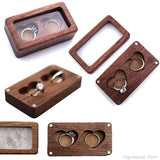 Walnut Wood Jewelry Box Engagement Wedding Ring Storage
