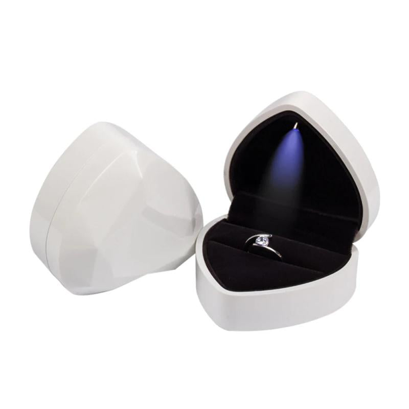 LED Jewelry Box Engagement Wedding Rings Necklace Case Organize Storage