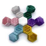 Velvet Double Ring Display Holder Hexagon Box