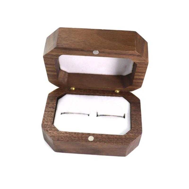 Retro Walnut Wooden Jewelry Ring Box Rustic Wedding Ring Holder