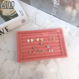 Portable Velvet Jewelry Ring Display Case Earring Storage Organizer