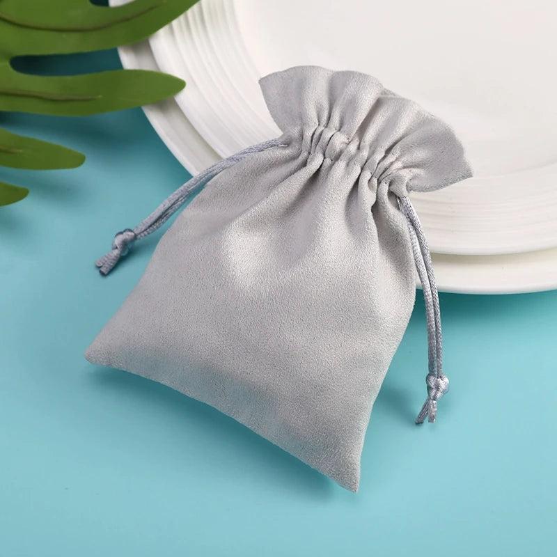 10pcs Gray Flannel Gift Bags Drawstring Pouch Logo Packaging