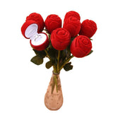 Rose Flower Ring Box Flocking Wedding Propose Engagement
