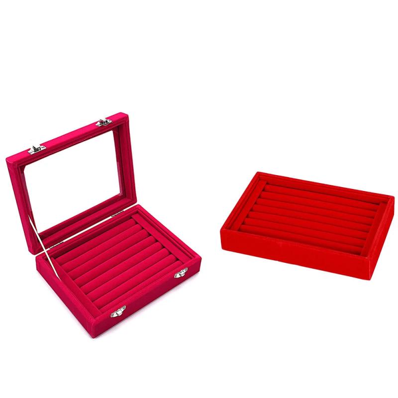 7 Slots Velvet Glass Ring Jewelry Display Storage Box Tray Case Holder