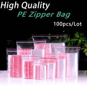 100pcs Small Zip Lock Plastic Bags Transparent Jewelry Vacuum Storage Bag 0.12mm