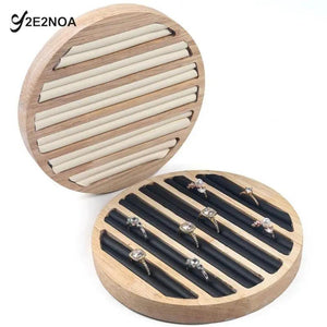 Round Flat Leather Jewelry Box Ring Display Tray Organizer