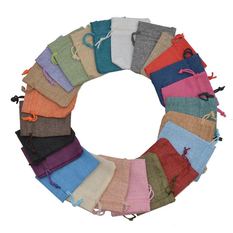 10Pcs/Lot Multi-Color Jewelry Gift Drawstring Bags Jute Ring Necklace Burlap Sto