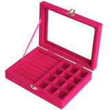 Velvet Clear Lid&Lock Ring Display Box Jewelry Organizer