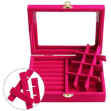 Velvet Clear Lid&Lock Ring Display Box Jewelry Organizer