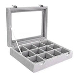 Grey Velvet Glass Jewelry Ring Display Tray Holder Earrings Storage