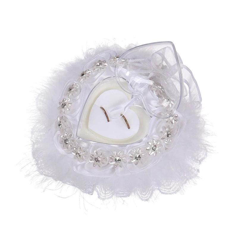 Sunflower Ring Cushion Heart Lace Box Pillow Wedding Ceremony Gift