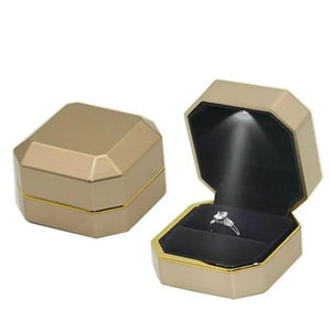 Octagonal LED Light Ring Jewelry Storage Box Organizer Valentine Gift Case