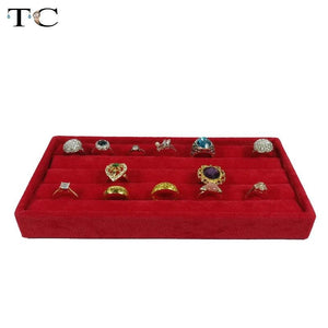 Red Velvet Ring Display Tray Compartment Jewellery Storage Box