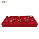 Red Velvet Ring Display Tray Compartment Jewellery Storage Box