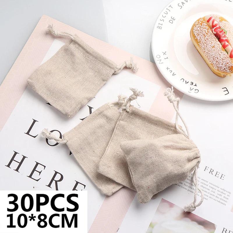 30Pcs/Lot Small Linen Drawstring Jewelry Gift Bags 10x8CM