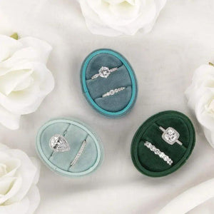Oval Velvet Ring Box Double Ring Display Holder with Detachable Lid