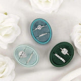 Oval Velvet Ring Box Double Ring Display Holder with Detachable Lid