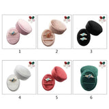 Oval Velvet Ring Box Double Ring Display Holder with Detachable Lid
