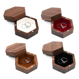 Walnut Wood Ring Box Velvet Interior Jewelry Case
