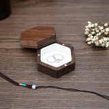 Walnut Wood Ring Box Velvet Interior Jewelry Case