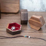 Walnut Wood Ring Box Velvet Interior Jewelry Case
