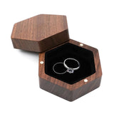 Walnut Wood Ring Box Velvet Interior Jewelry Case