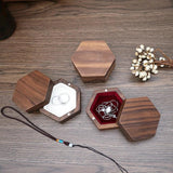 Walnut Wood Ring Box Velvet Interior Jewelry Case