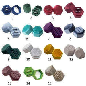 Hexagon Velvet Double Ring Box Wedding Ceremony Ring Box