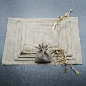 10pcs Ribbon Jute Cloth Storage Gift Bags Linen Sack Pouch for Jewelry DIY