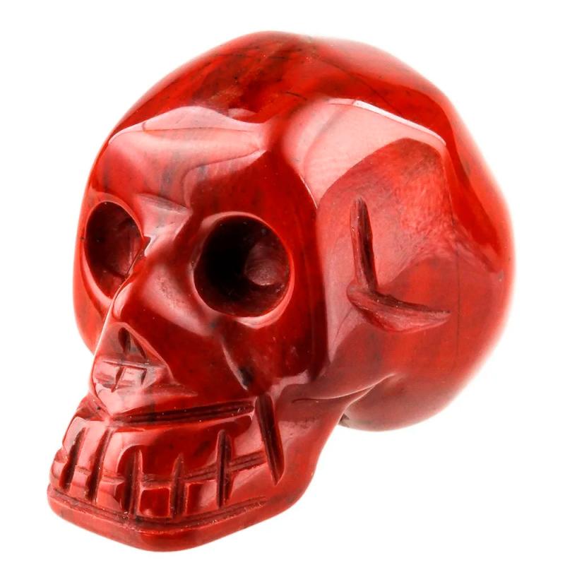 Red Stone Carved Skull Statue Healing Reiki Pocket Figurine