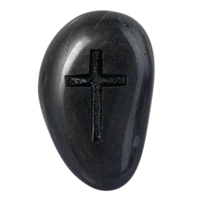 2pcs Healing Stone Engraved Cross Worry Pocket Stone