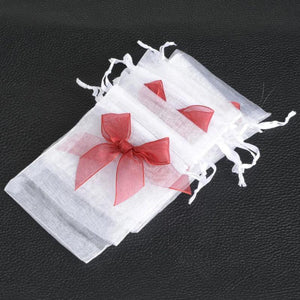 50Pcs Organza Bow Drawstring Pouch Jewelry Gift Bag 10x12cm