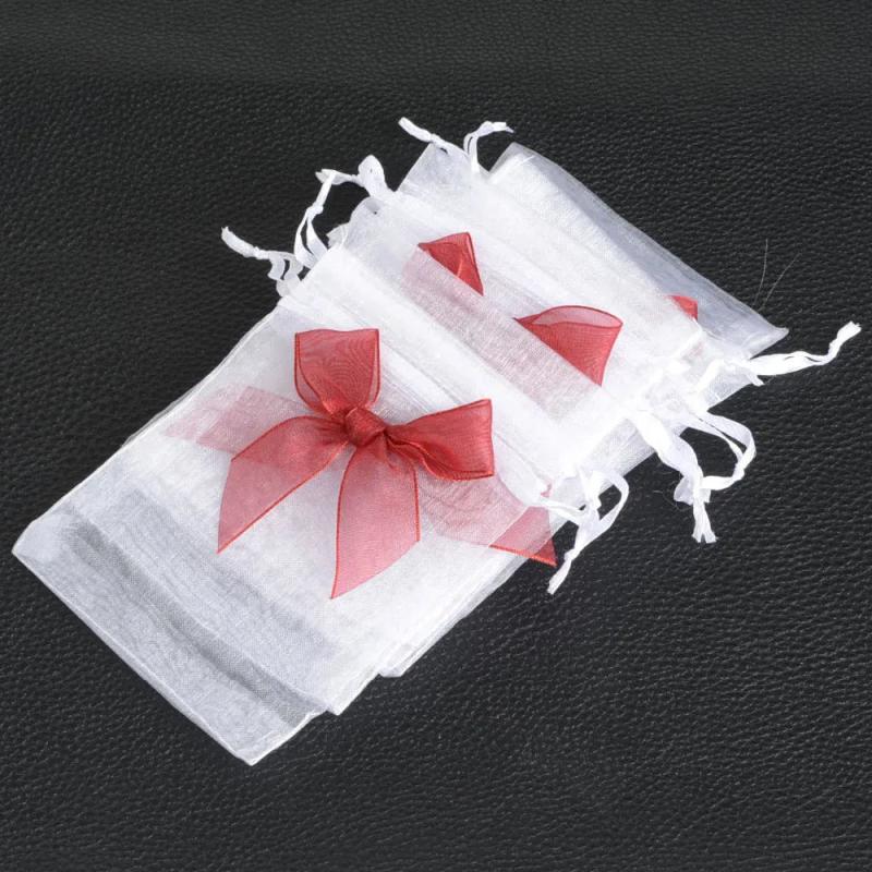 50Pcs Organza Bow Drawstring Pouch Jewelry Gift Bag 10x12cm