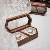 Wooden Clear Lid Jewelry Box Double Grid Display Case
