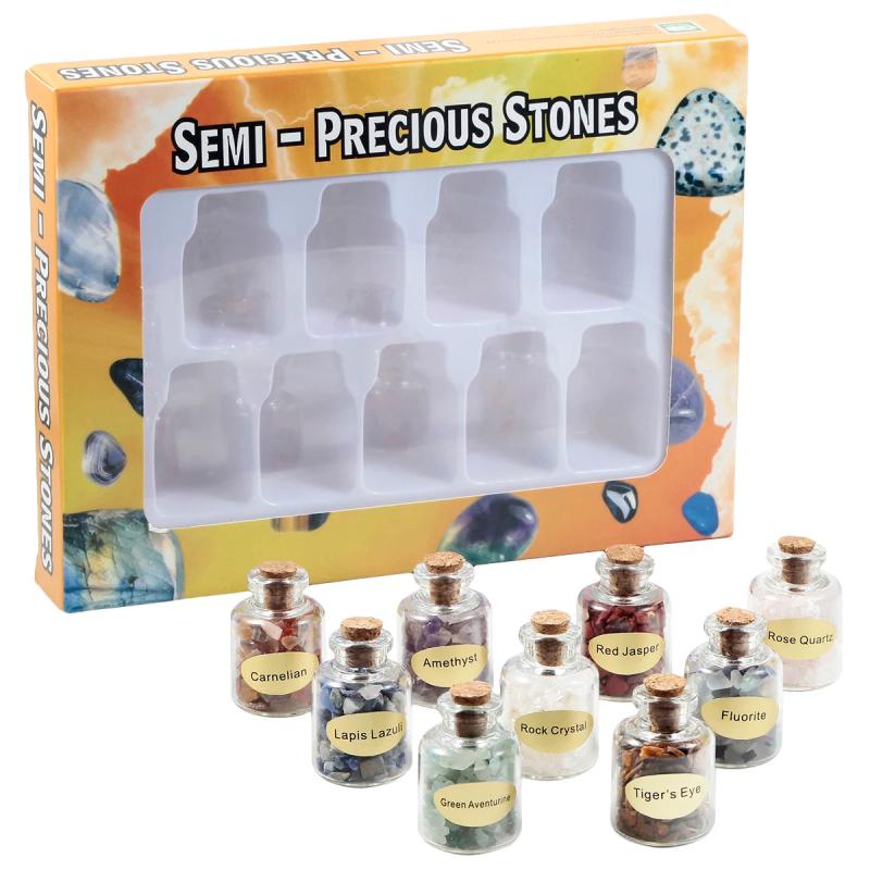 9 Bottles Quartz Crystal Gravel in Wishing Bottle Mineral Stone