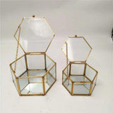 Glass Jewelry Storage Box with Copper Edge - Hexagonal Shape