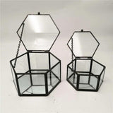 Glass Jewelry Storage Box with Copper Edge - Hexagonal Shape