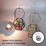 Glass Jewelry Storage Box with Copper Edge - Hexagonal Shape