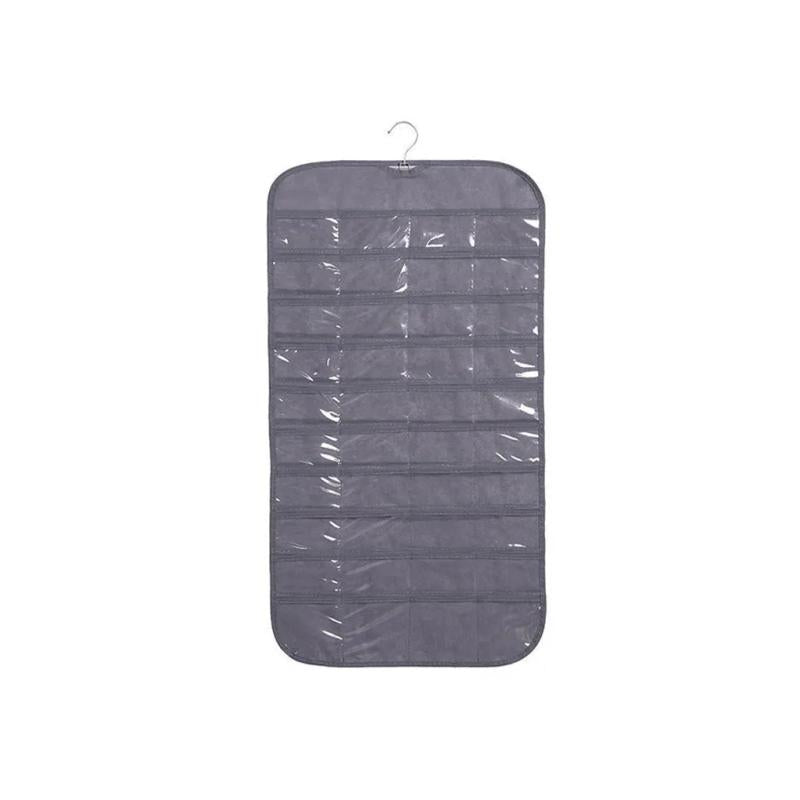 Jewelry Organizer Dustproof 80 Grid Hanging Storage Bag Grey