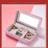 Jewelry Case Mirror Box Storage Organizer Travel Rings Earrings