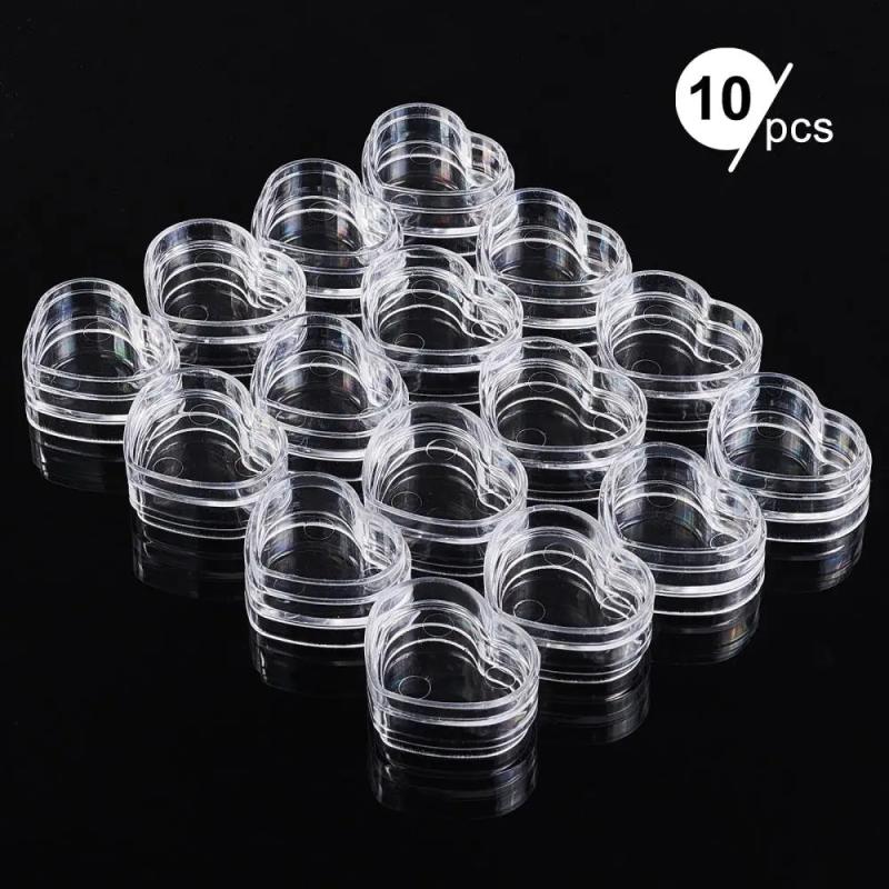 10Pcs Heart Shape Plastic Storage Jars for Crafts
