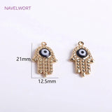 14K Plated Hamsa Hand Pendant with Evil Eye Charms