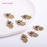 14K Plated Hamsa Hand Pendant with Evil Eye Charms